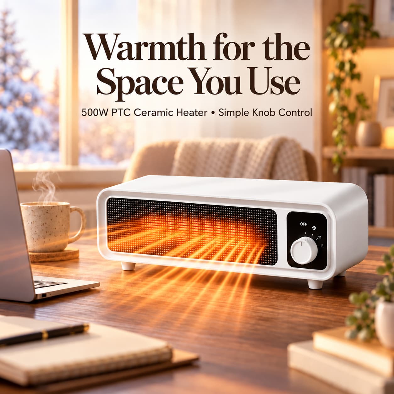 🔥2-in-1 PTC Ceramic Space Heater – 500W Personal Heater with Tabletop & Wall-Mount Options
