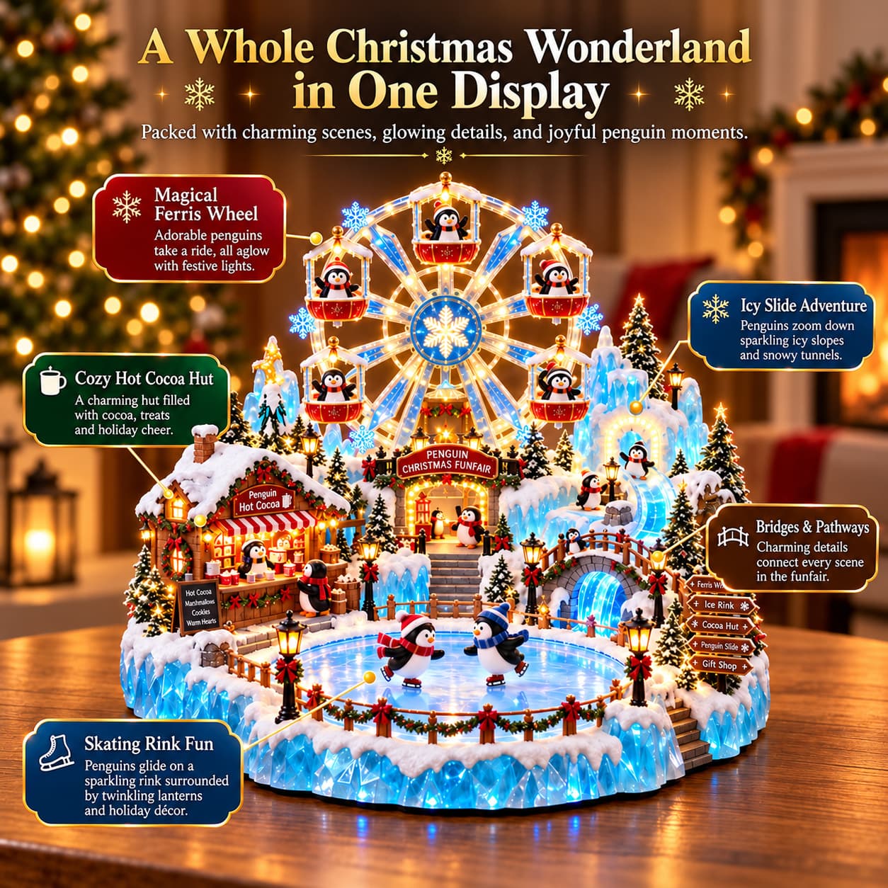 🎡 Penguin Christmas Funfair | Lighted Animated Christmas Village