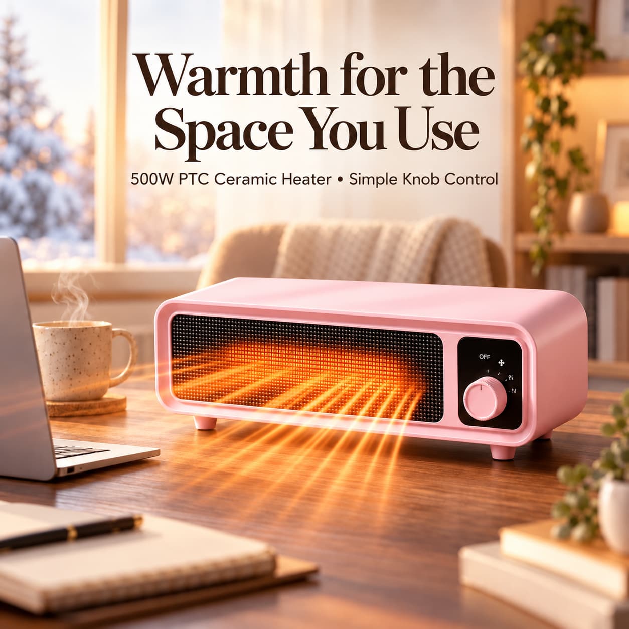 🔥2-in-1 PTC Ceramic Space Heater – 500W Personal Heater with Tabletop & Wall-Mount Options
