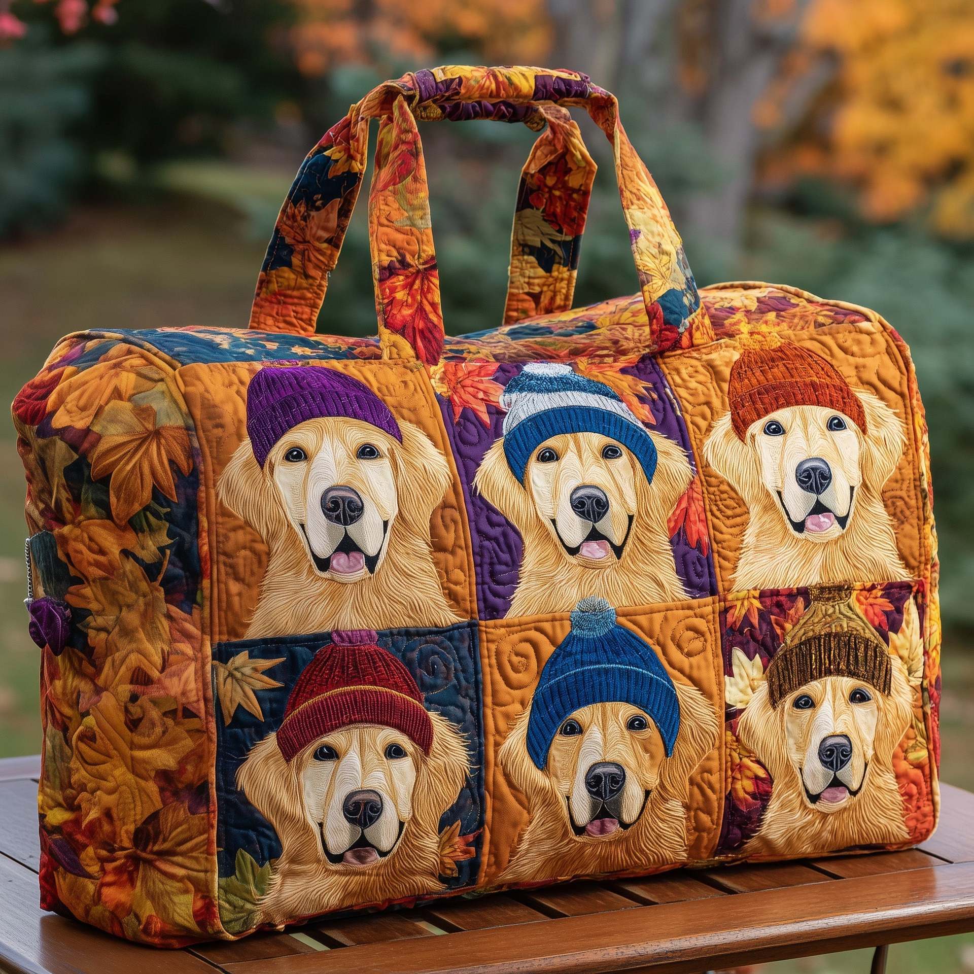Puppy Quilted Cotton Travel Tote Bag