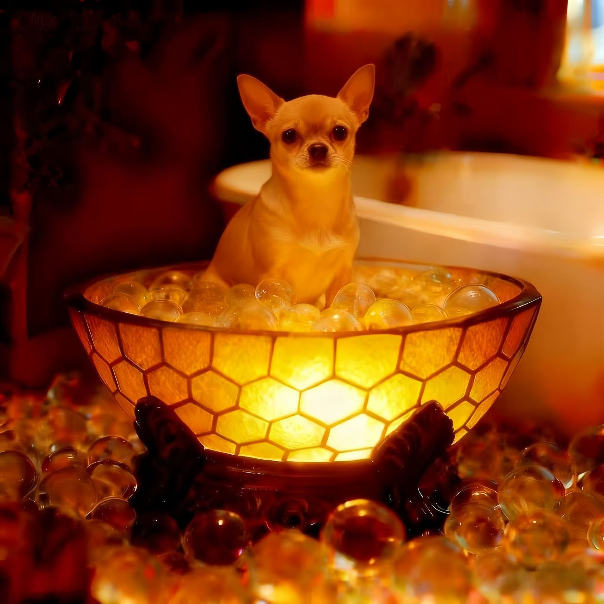 Adorable Dog Bubble Bath Resin USB Table Lamp