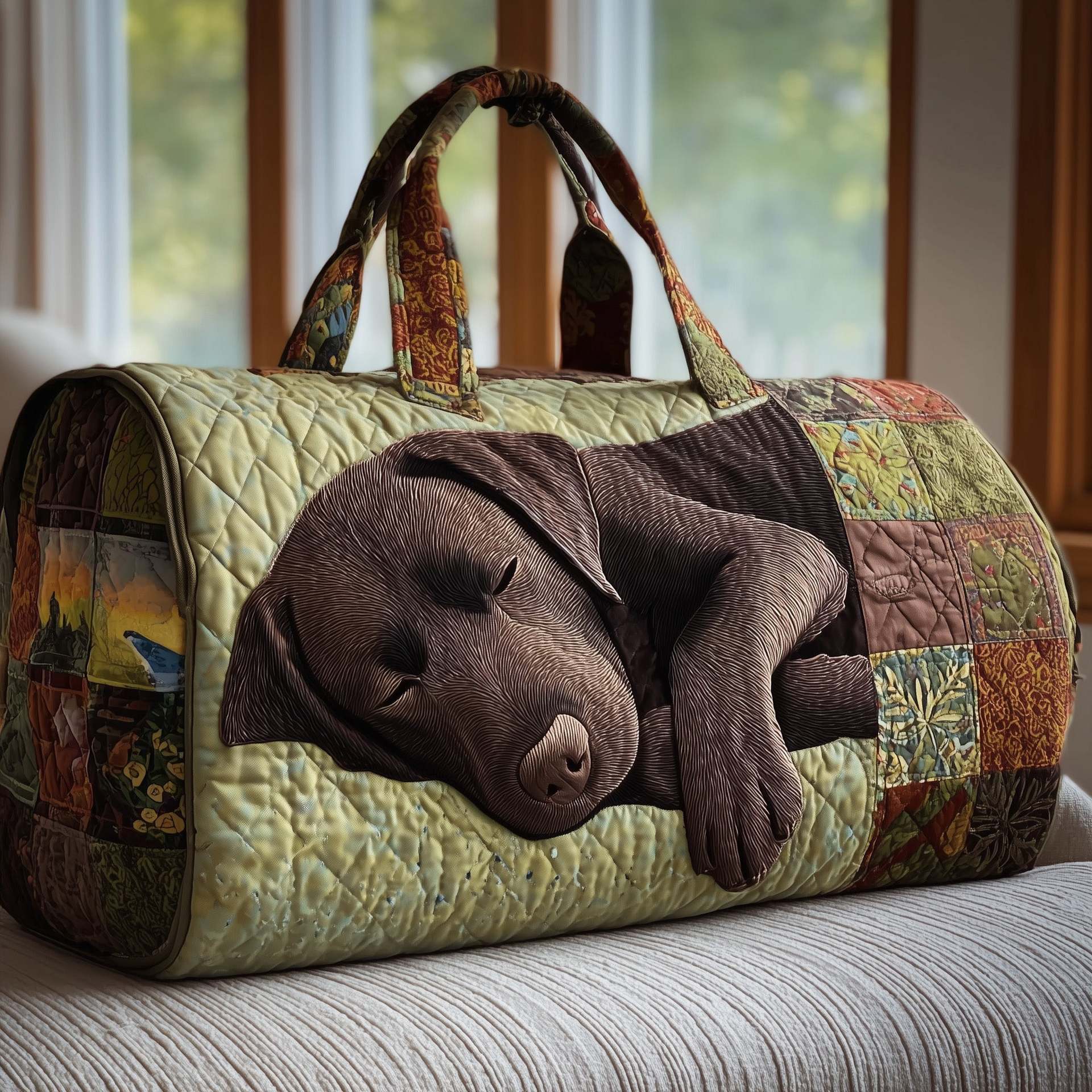 Puppy Quilted Cotton Travel Tote Bag