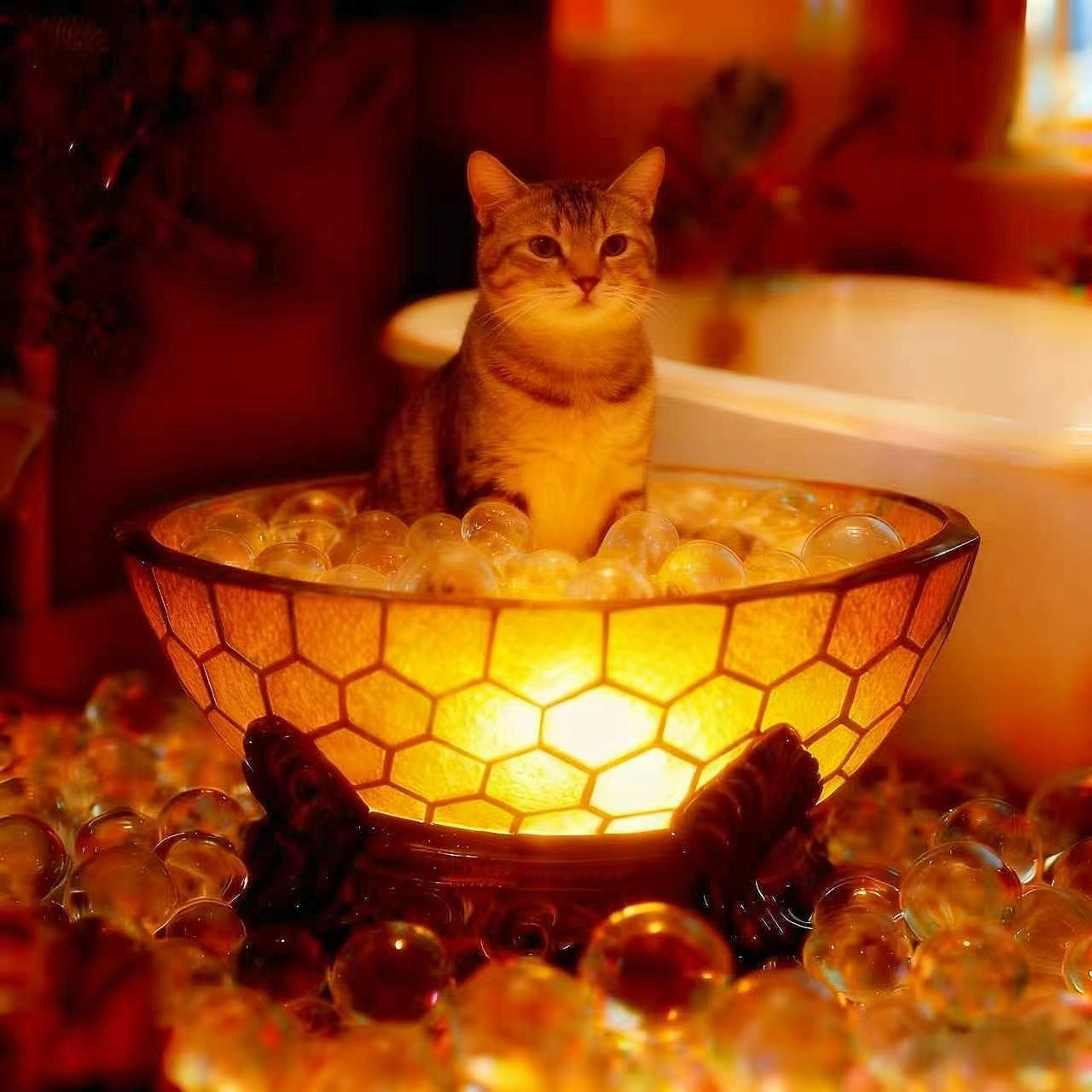 Adorable Dog Bubble Bath Resin USB Table Lamp
