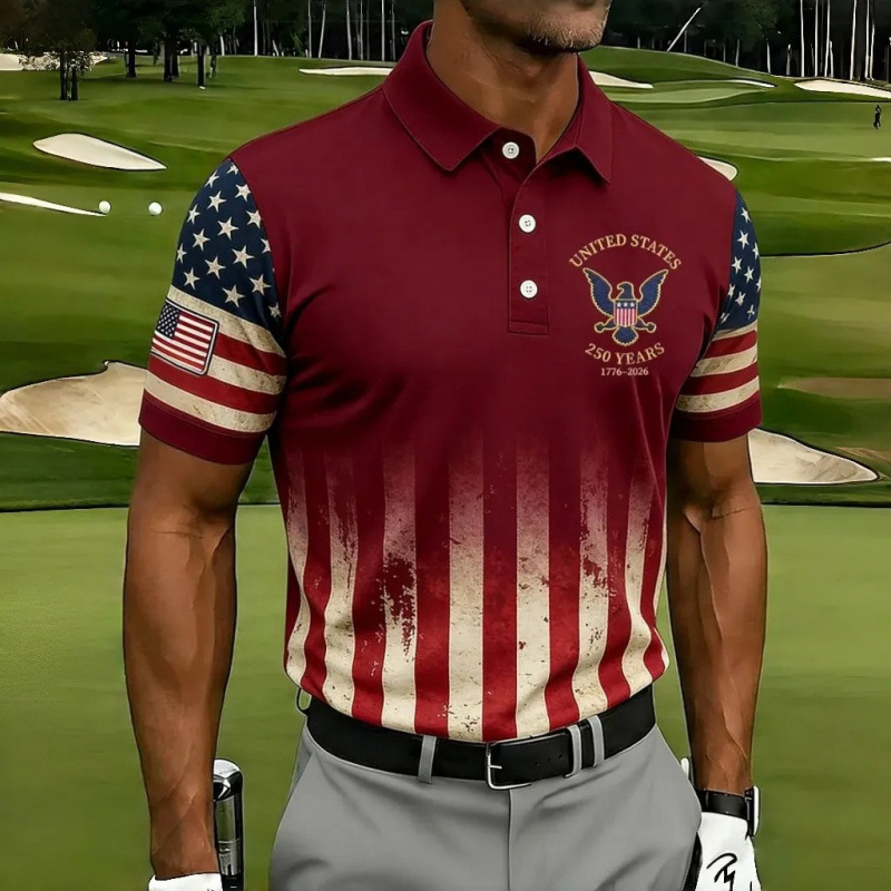 Men's American 250th Anniversary Print Casual Polo Shirt