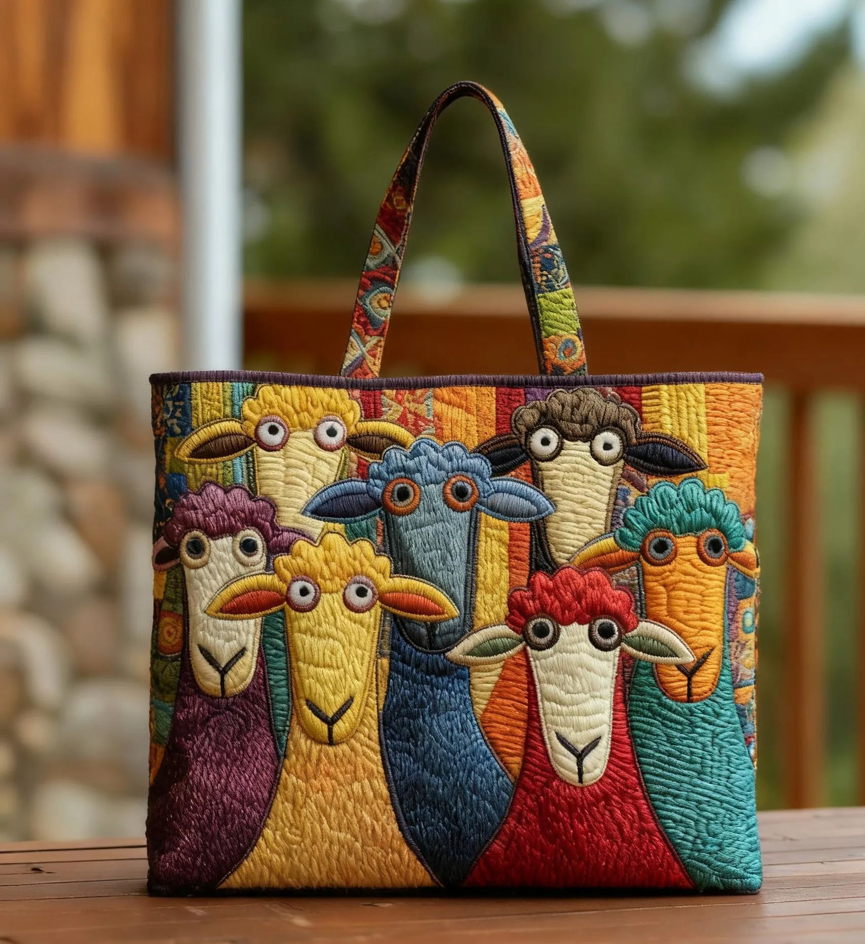 Hand-Quilted Sheep Pattern Tote Bags
