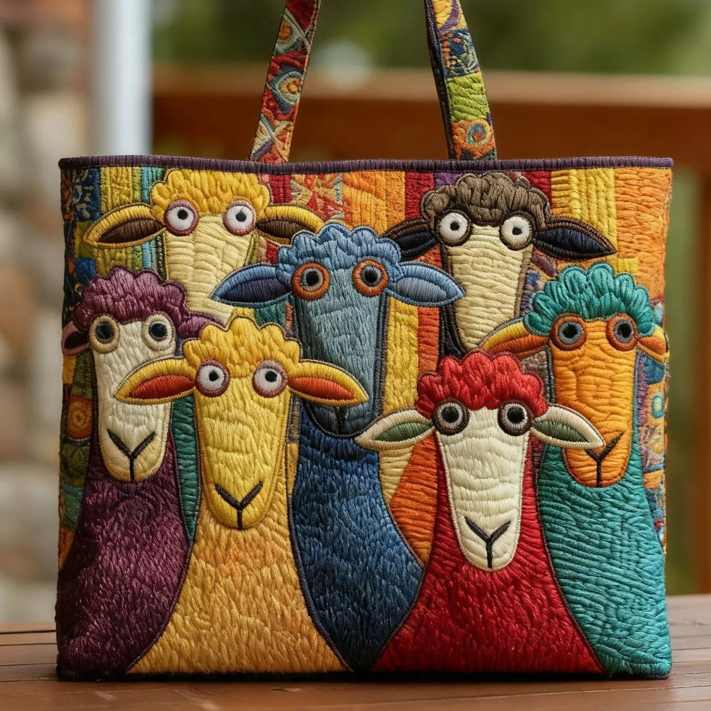 Hand-Quilted Sheep Pattern Tote Bags