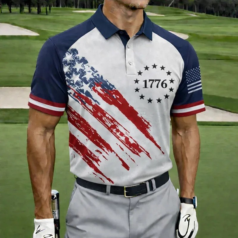 Men's American 250th Anniversary Print Casual Polo Shirt