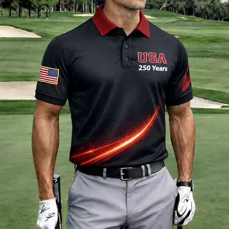 Men's American 250th Anniversary Print Casual Polo Shirt