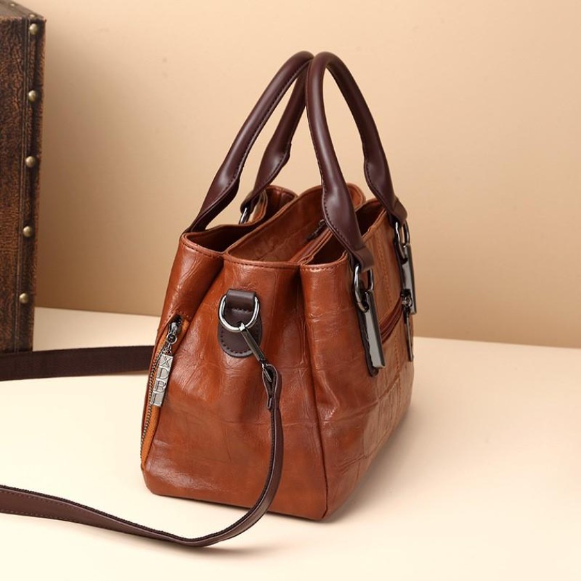 Women’S Stylish Vintage Boston Bag – Spacious Multi-Layer Handbag