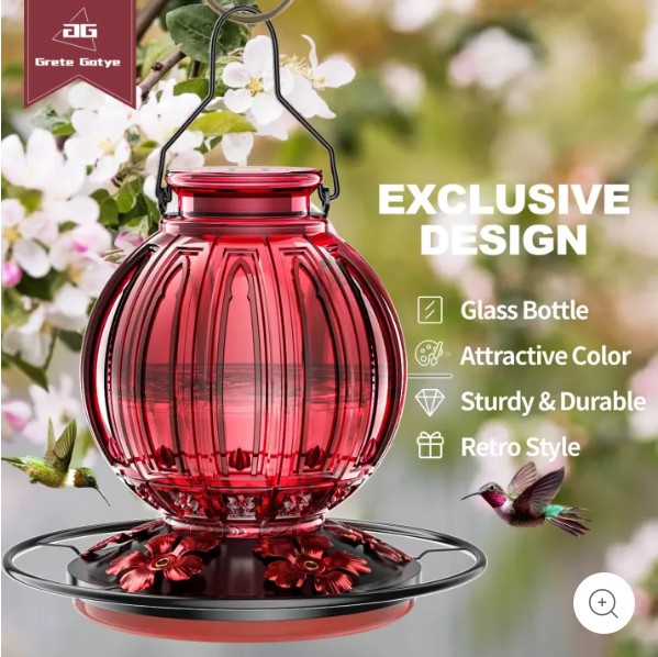 ⏰Last 4 hours Sale: Save 49%-🐦Glass Hummingbird Feeder for Outdoors Hanging