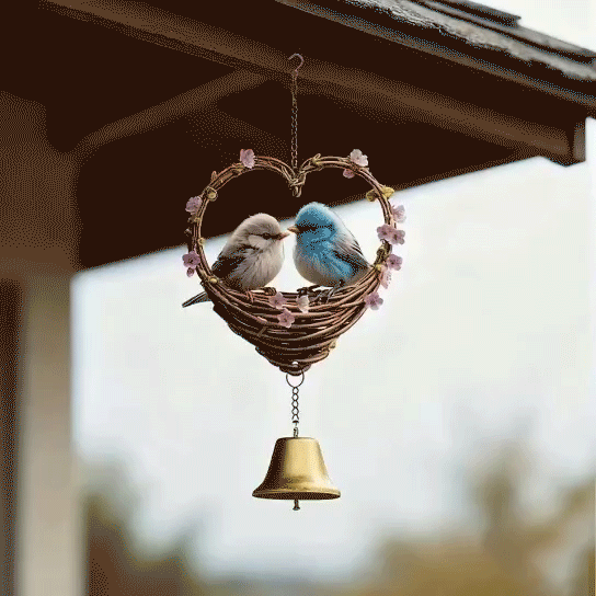 Heart-Shaped Bird & Bell Wind Chime
