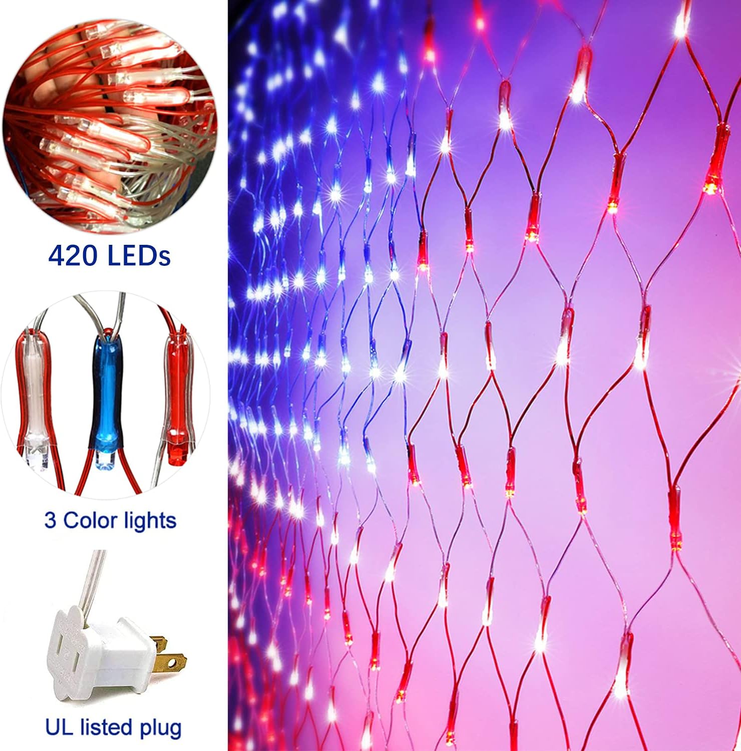 American Flag Waterproof LED Solar String Lights