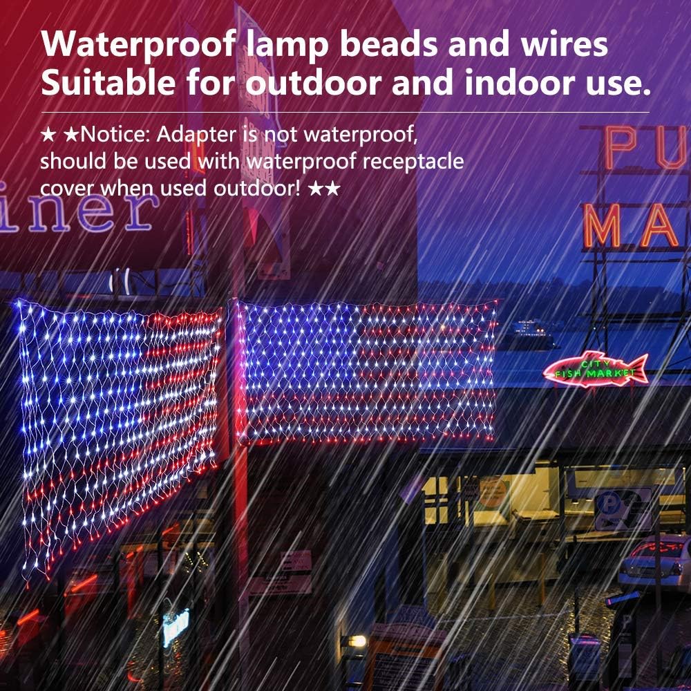 American Flag Waterproof LED Solar String Lights