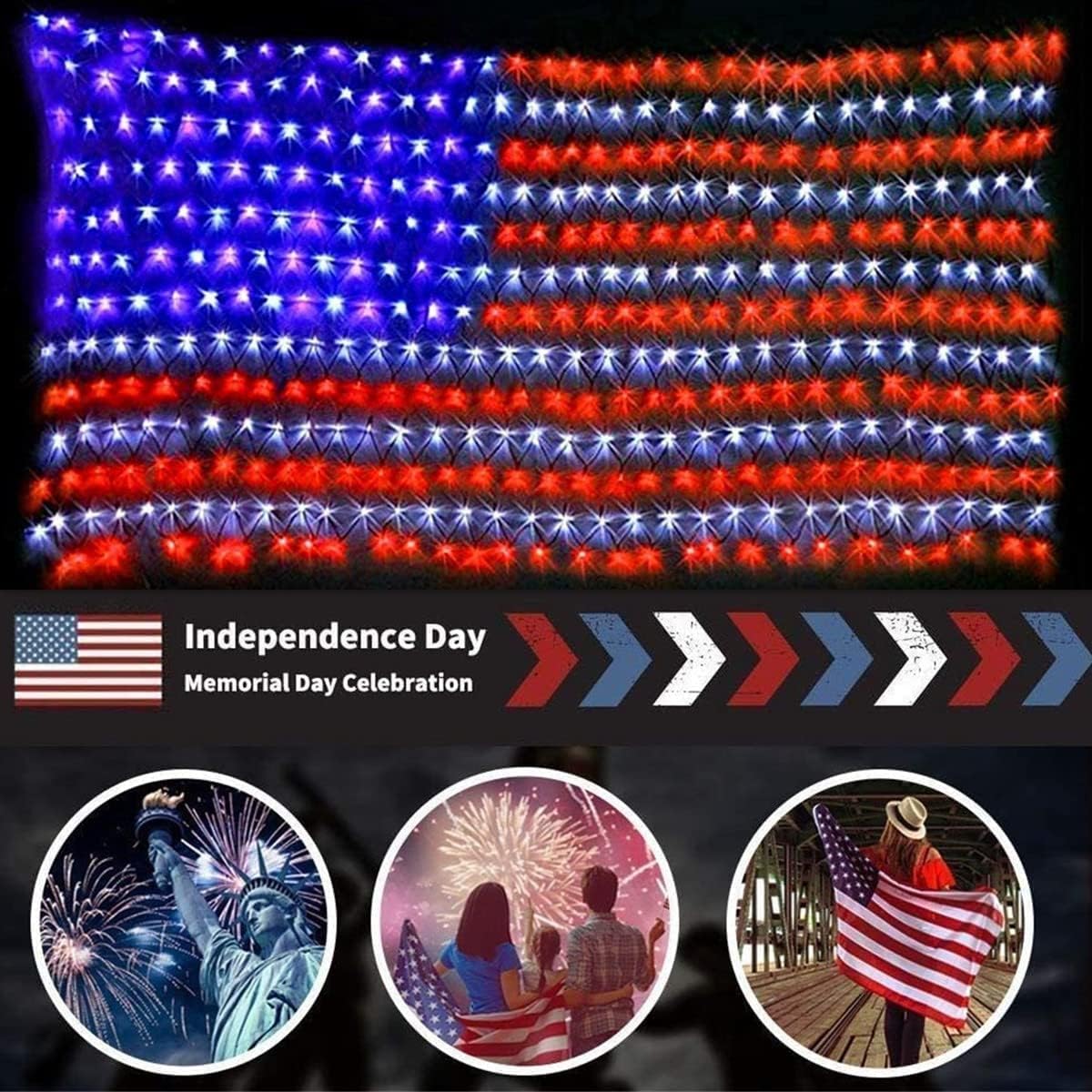 American Flag Waterproof LED Solar String Lights