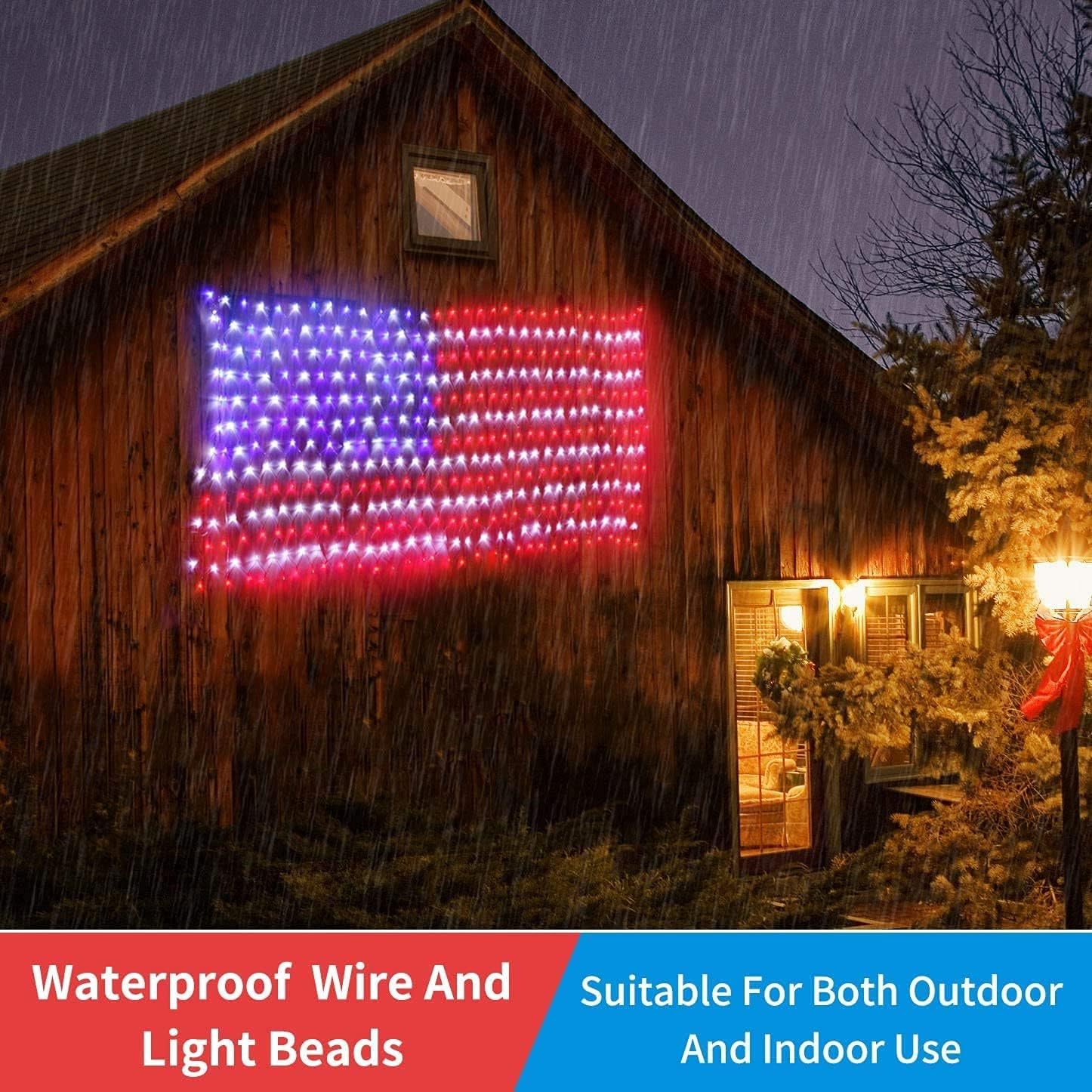 American Flag Waterproof LED Solar String Lights