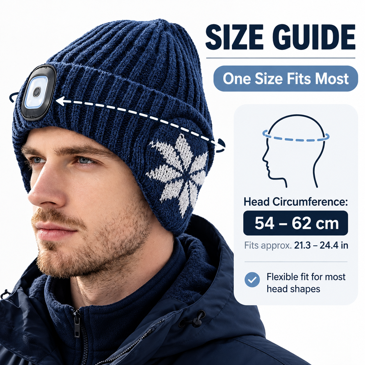 Winter Fleece-Lined LED Beanie with Earflaps – Rechargeable Hands-Free Light