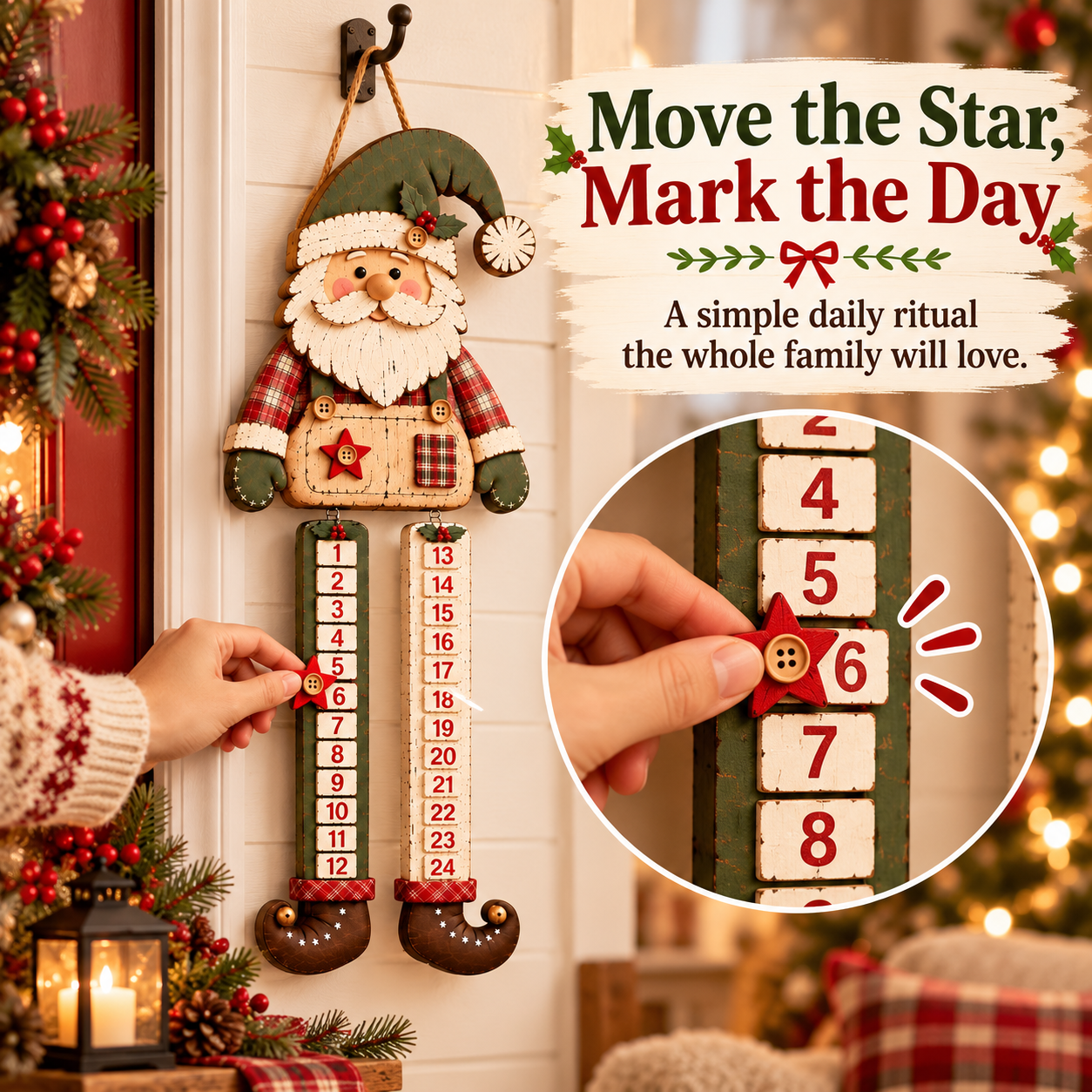 Rustic Wooden Santa Christmas Countdown Calendar