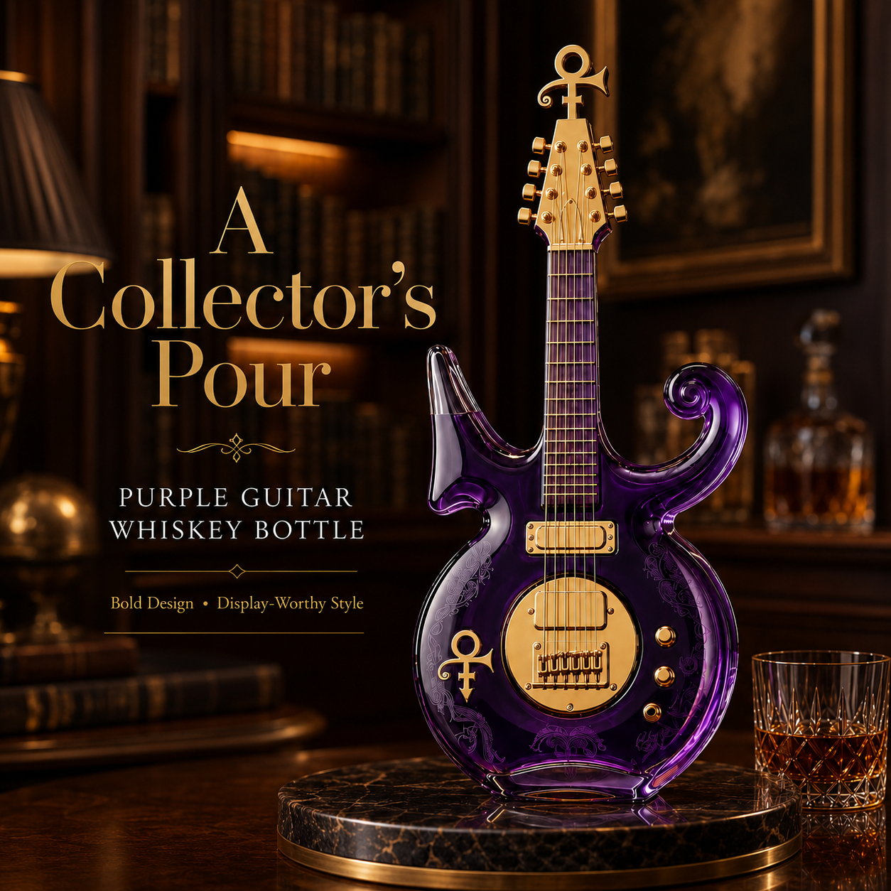 Purple Music Legend Guitar-Shaped Commemorative Whiskey Bottle