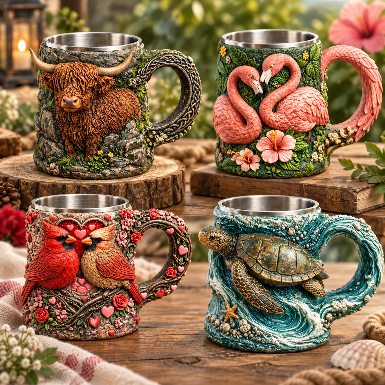 Sculpted Wildlife Stainless Steel Mug Collection