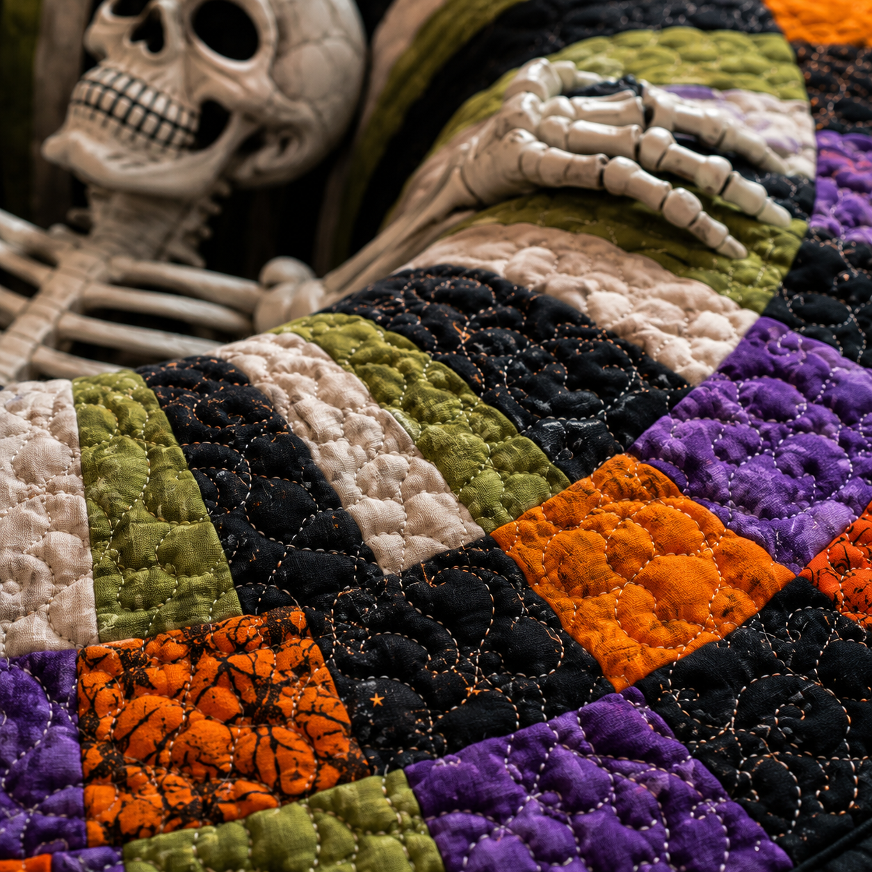 ⏰LAST DAY SALE🔥3D Skeleton Vortex Quilted Round Halloween Rug
