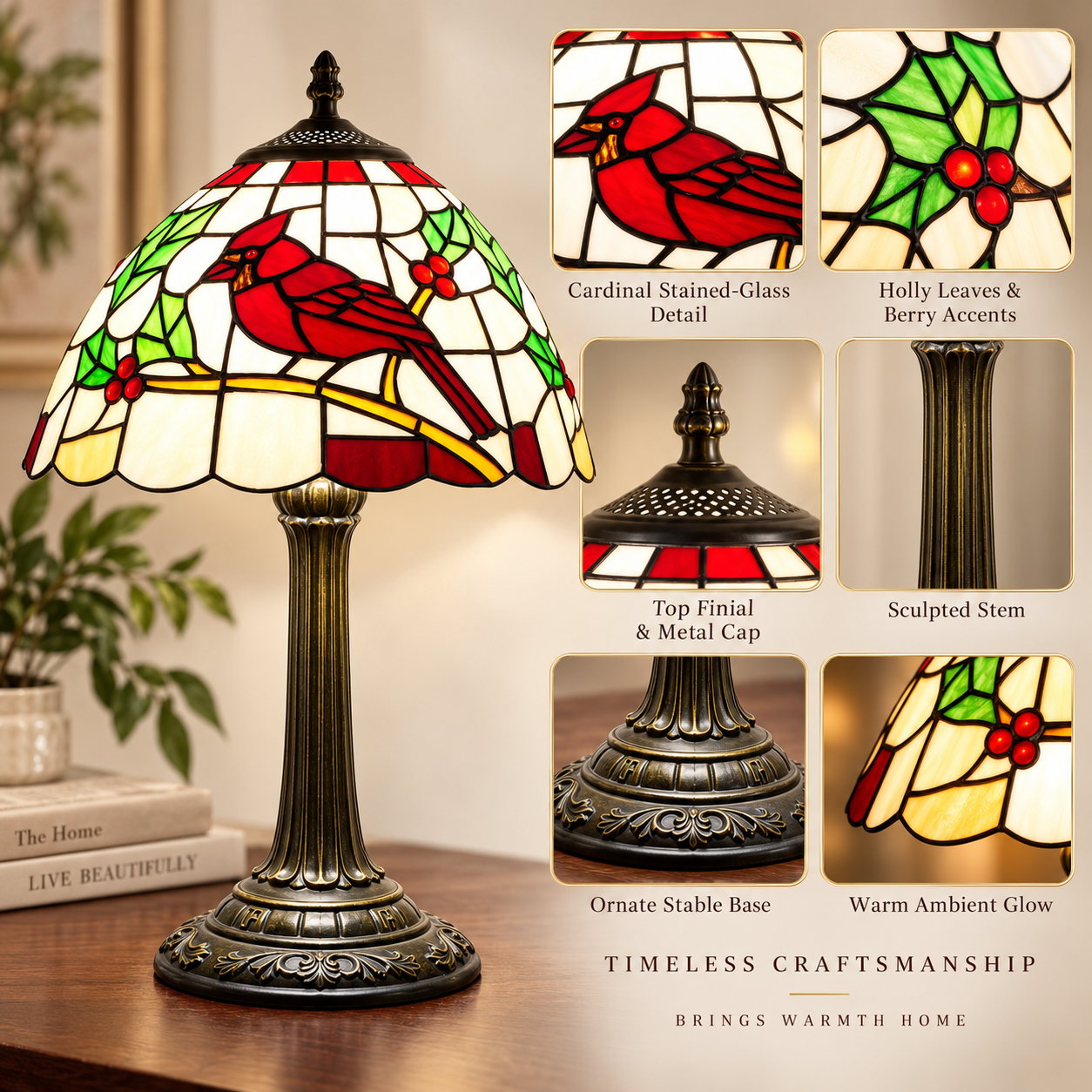 🐦 Cardinal Stained Glass Table Lamp