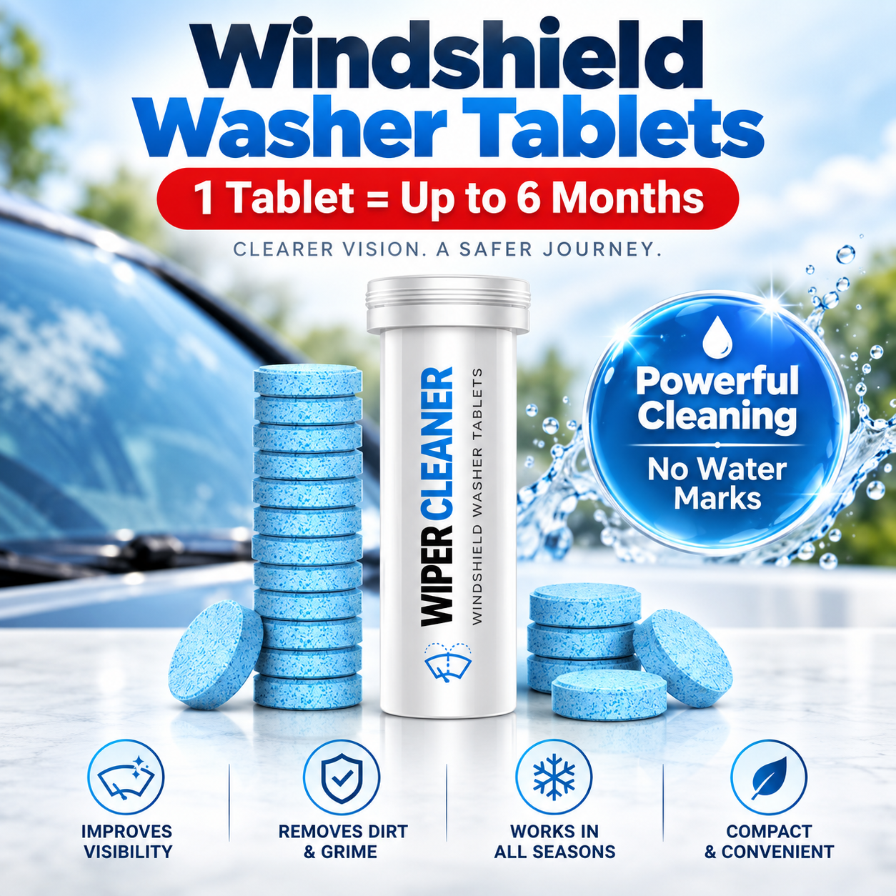 5-bottle Pack Windshield & Glass Cleaning Tablets – 75 Deep Cleaning Treatments