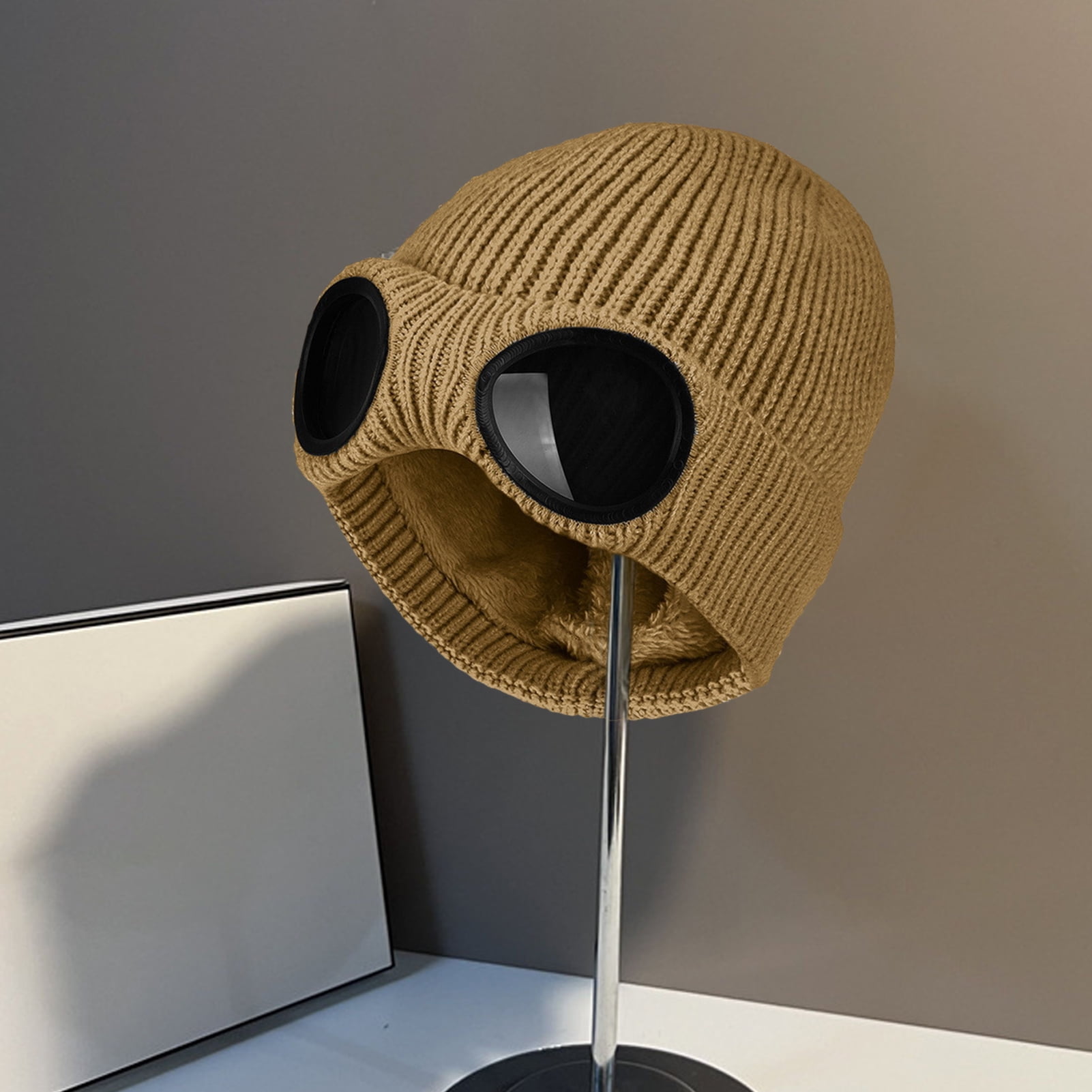 Unisex Solid Color Goggle Lens Design Beanie Hat