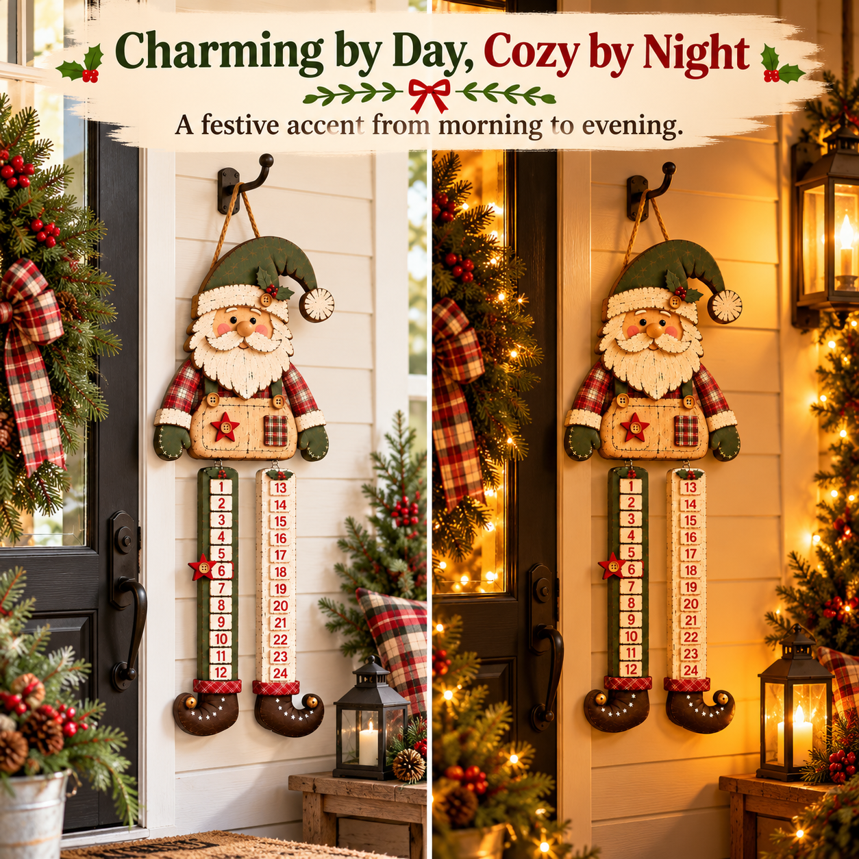 Rustic Wooden Santa Christmas Countdown Calendar