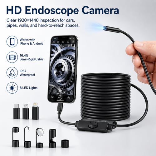 16.4ft Endoscope Camera with Light for iPhone and Android