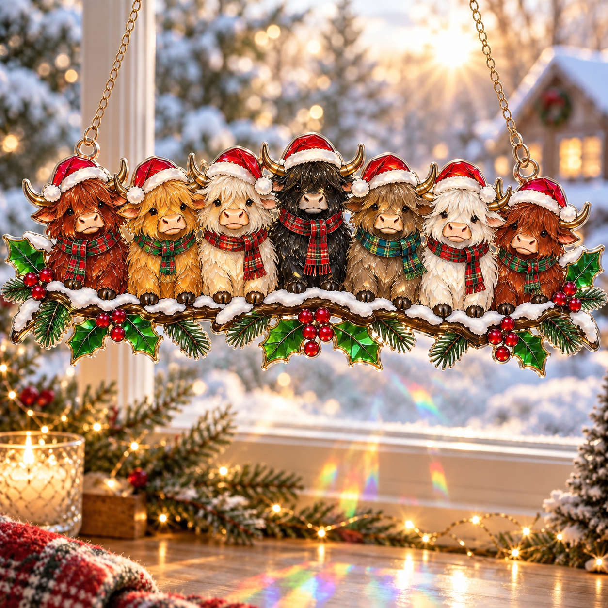 🐮 Highland Cow Christmas Whimsical Winter acrylic Christmas suncatcher