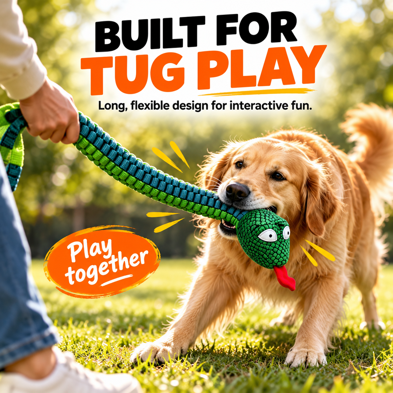 Tough Braided Snake Dog Toy – Squeaky, Chew-Resistant Tug Toy for Medium & Large Dogs