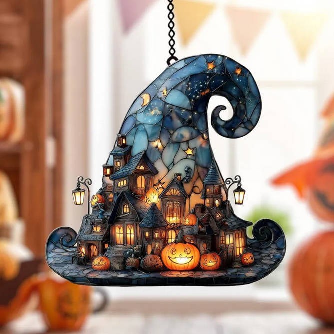 Witch Hat Village Colorful Glass Suncatcher