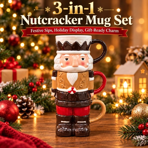Stackable Christmas Mug Set – Festive Coffee Cups & Holiday Kitchen Decor