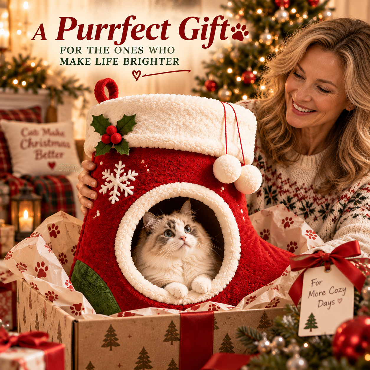 🎄 Christmas Stocking Cat Cave Bed