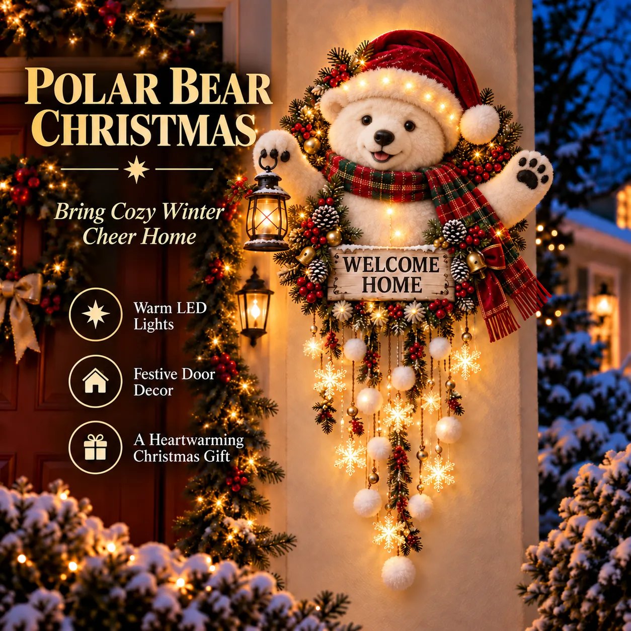 🎄 Lighted Christmas Welcome Hanging Decor – 6 Festive Holiday Designs