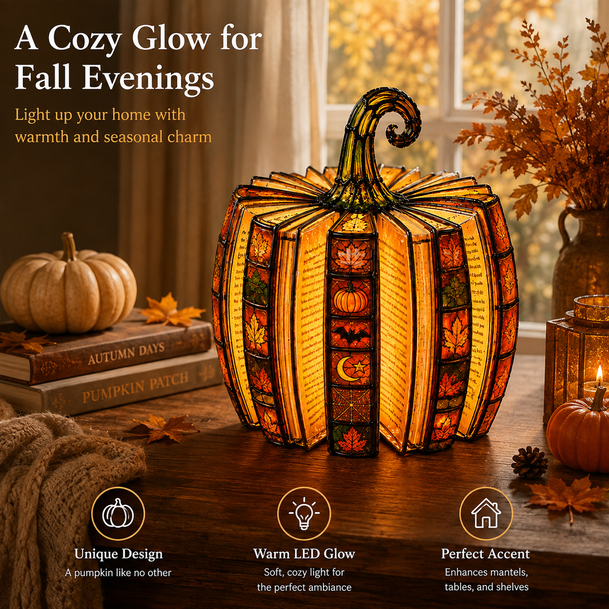 Halloween Pumpkin Book Lamp – A Cozy Fall Glow That Turns Any Corner Into a Seasonal Favorite