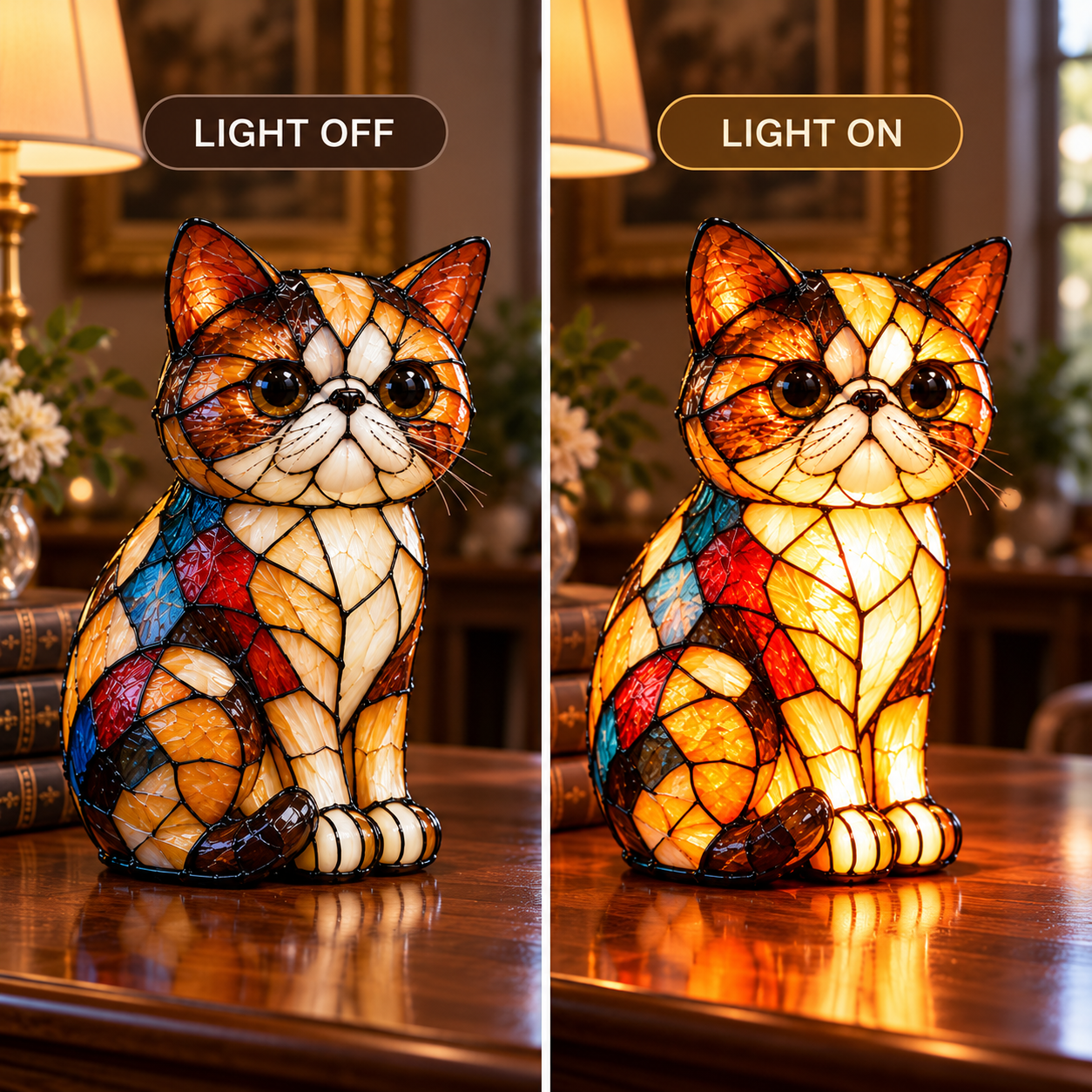 🐱 Stained Glass Cat Lamp – Tiffany-Style Decorative Light & Unique Gift for Cat Lovers