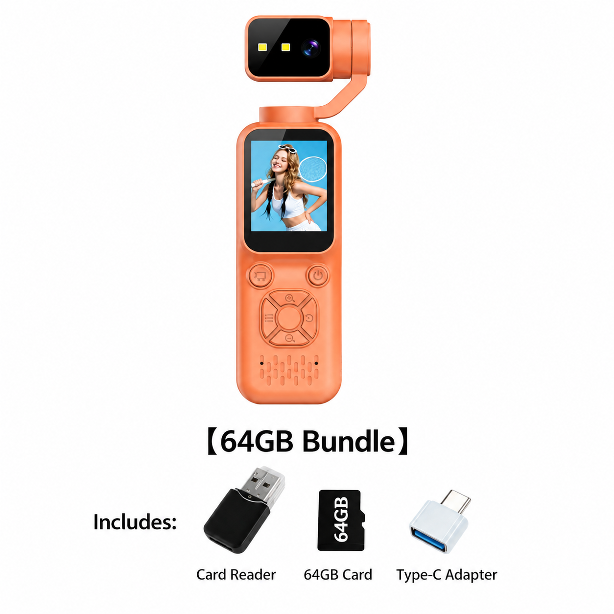 Pocket Handheld Action Camera with Built-In Display & Memory Kit