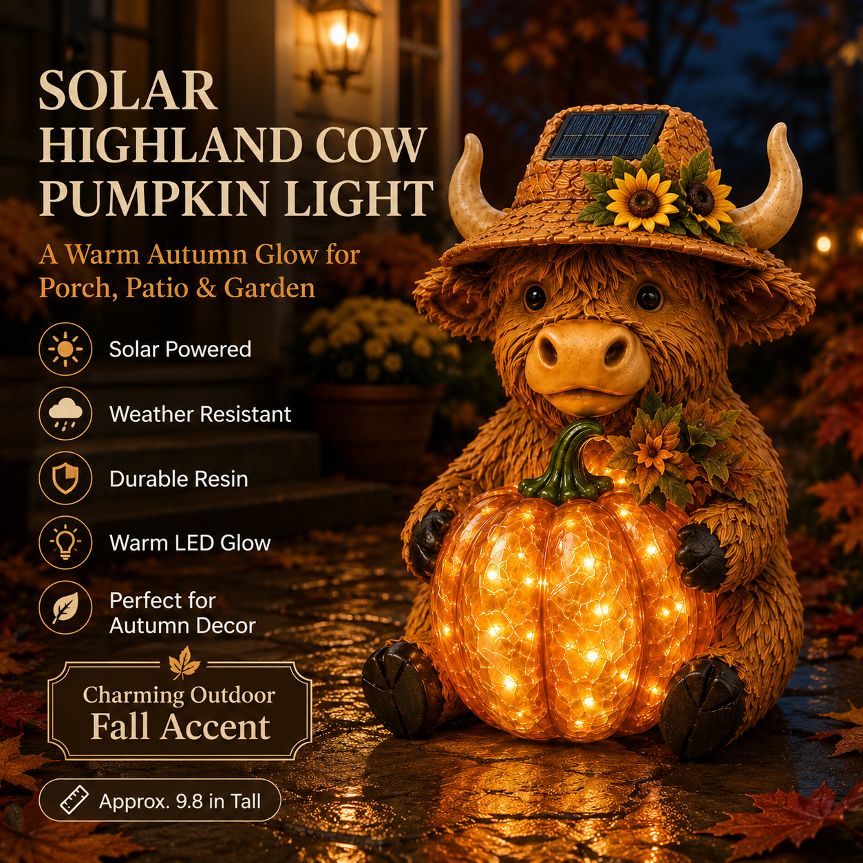 🐮Solar Highland Cow Pumpkin Light