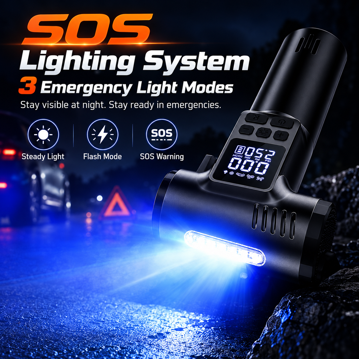 Wireless Tire Inflator With Emergency Escape Tools