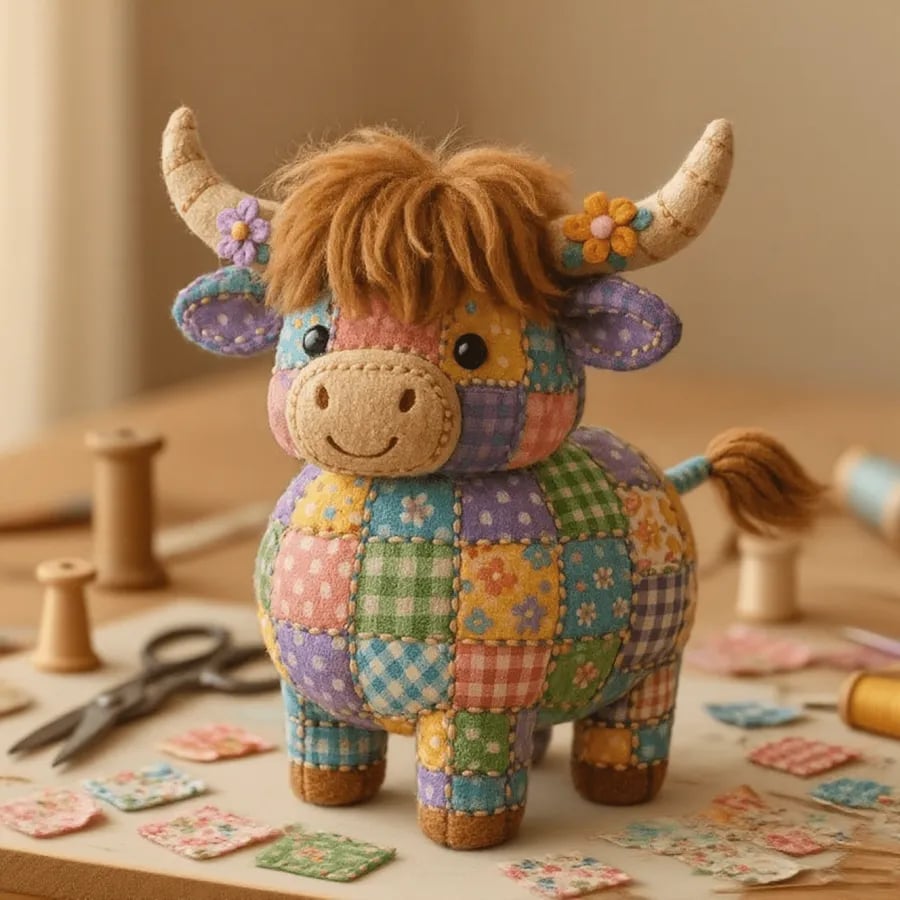 Hand-Patchwork Highland Cattle Ornament🐮