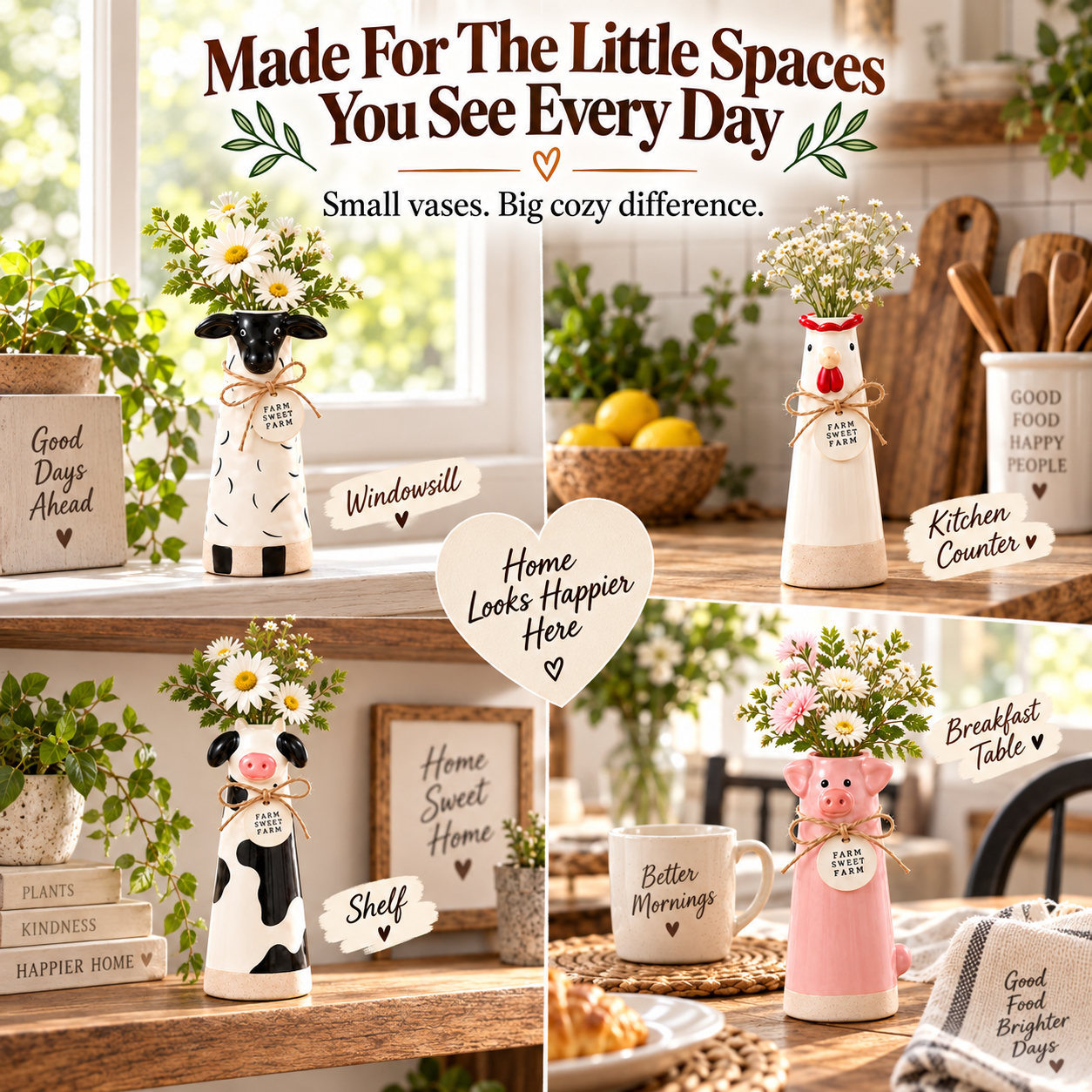 Whimsical Farmhouse Animal Bud Vase