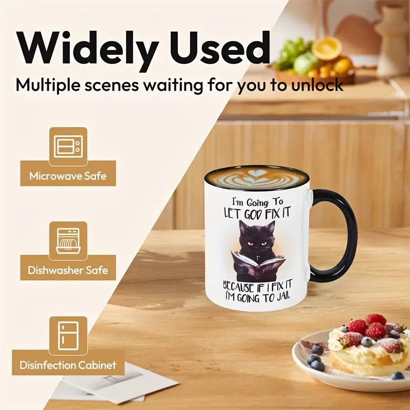 Funny Black Cat Coffee Mug Gift for Cat Lover