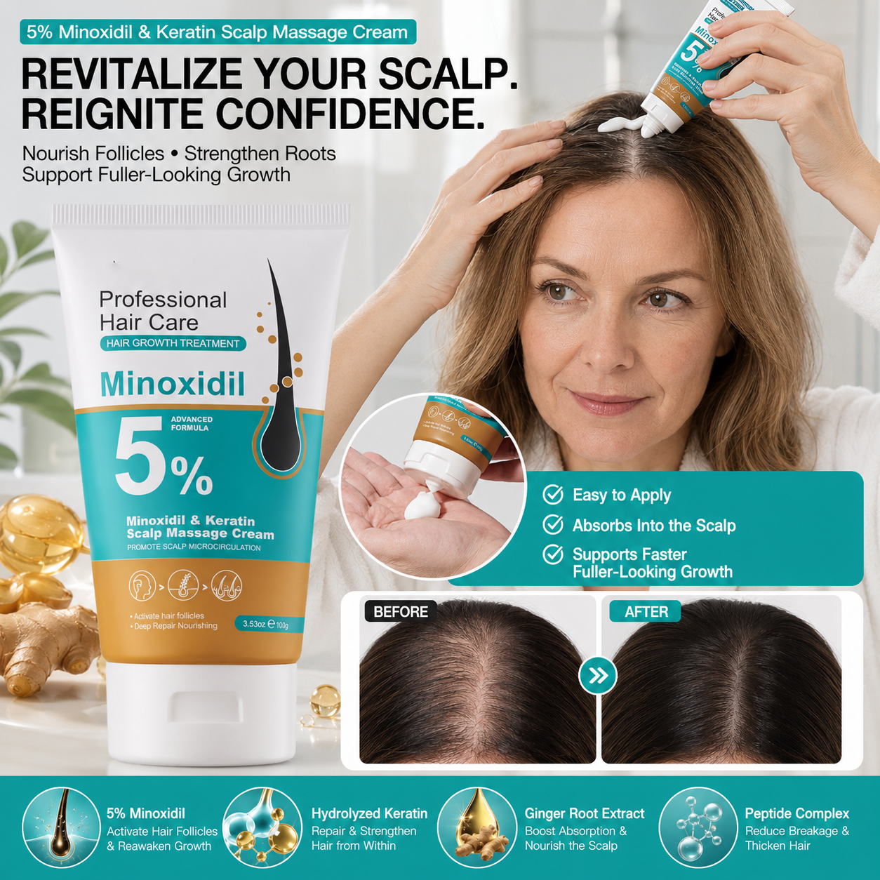 🎁Buy 1 Get 1 Free🎁5% Minoxidil Hair Growth Scalp Massage Cream with Keratin & Ginger