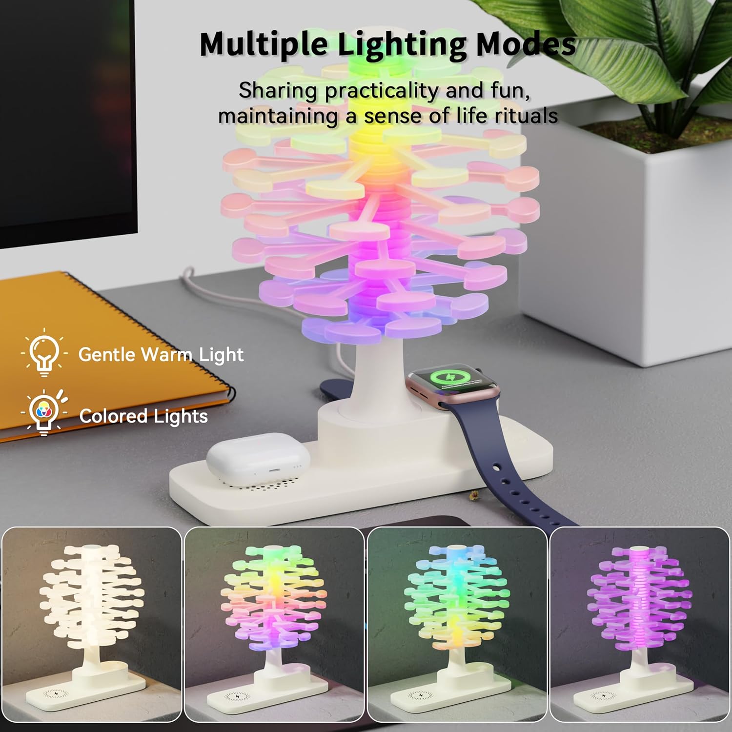 Rotating Spiral Tree Lamp – Wireless Charging & Dimmable Table Light