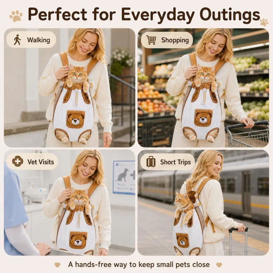 Cute Bear Design Front Pet Carrier Backpack