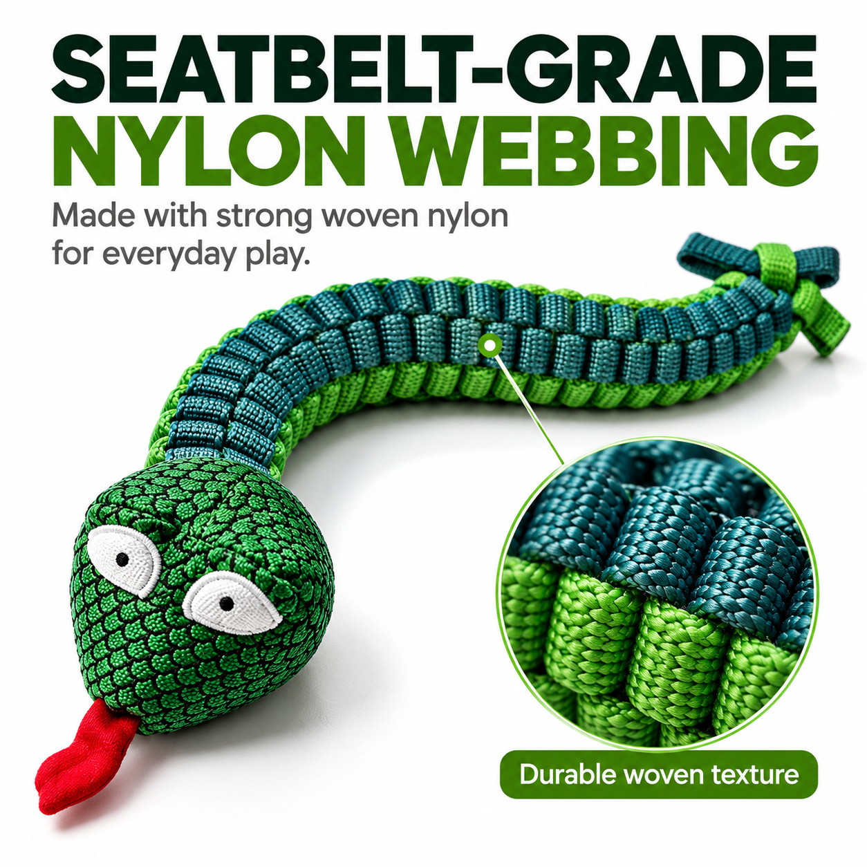 Tough Braided Snake Dog Toy – Squeaky, Chew-Resistant Tug Toy for Medium & Large Dogs