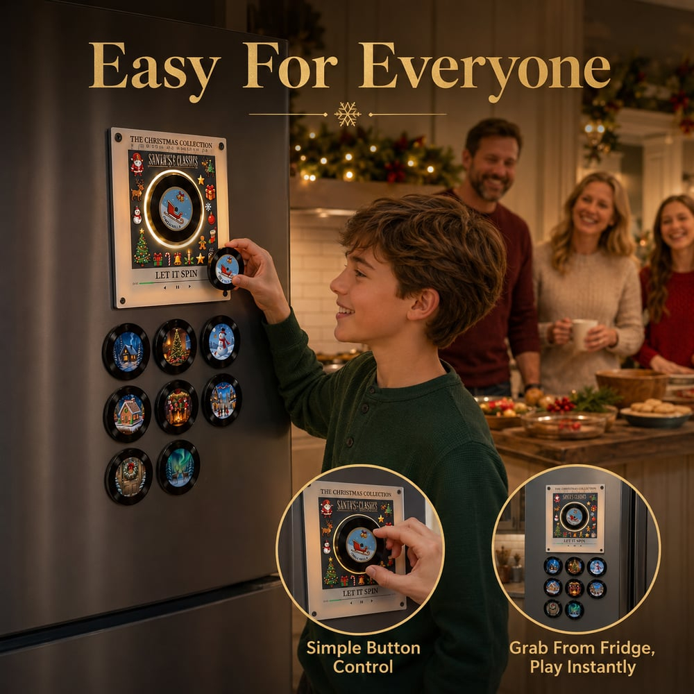 Retro NFC Vinyl Christmas Refrigerator Magnet Light-Up Spinning Decor for Holiday Home & Christmas Gift