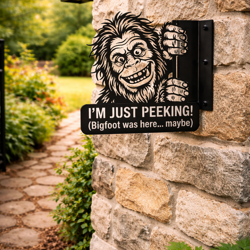 🦶 Bigfoot Peeking Metal Wall Sign