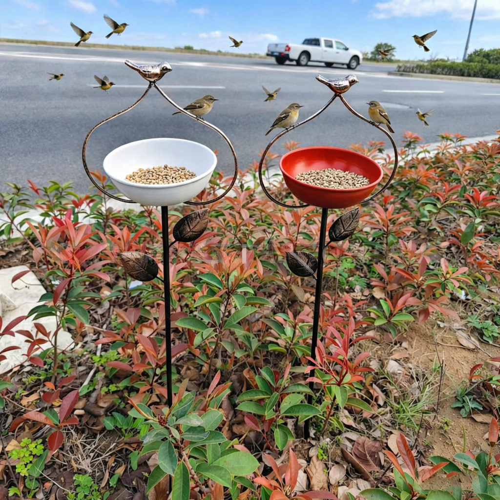 Outdoor Heavy-Duty Metal Bird Feeder & Bird Bath